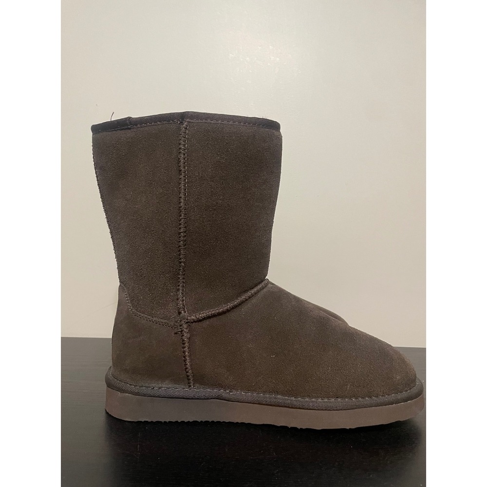Bearpaw Elle Short Brown Suede Sheepskin Fur Lined Winter Boots Womens 10